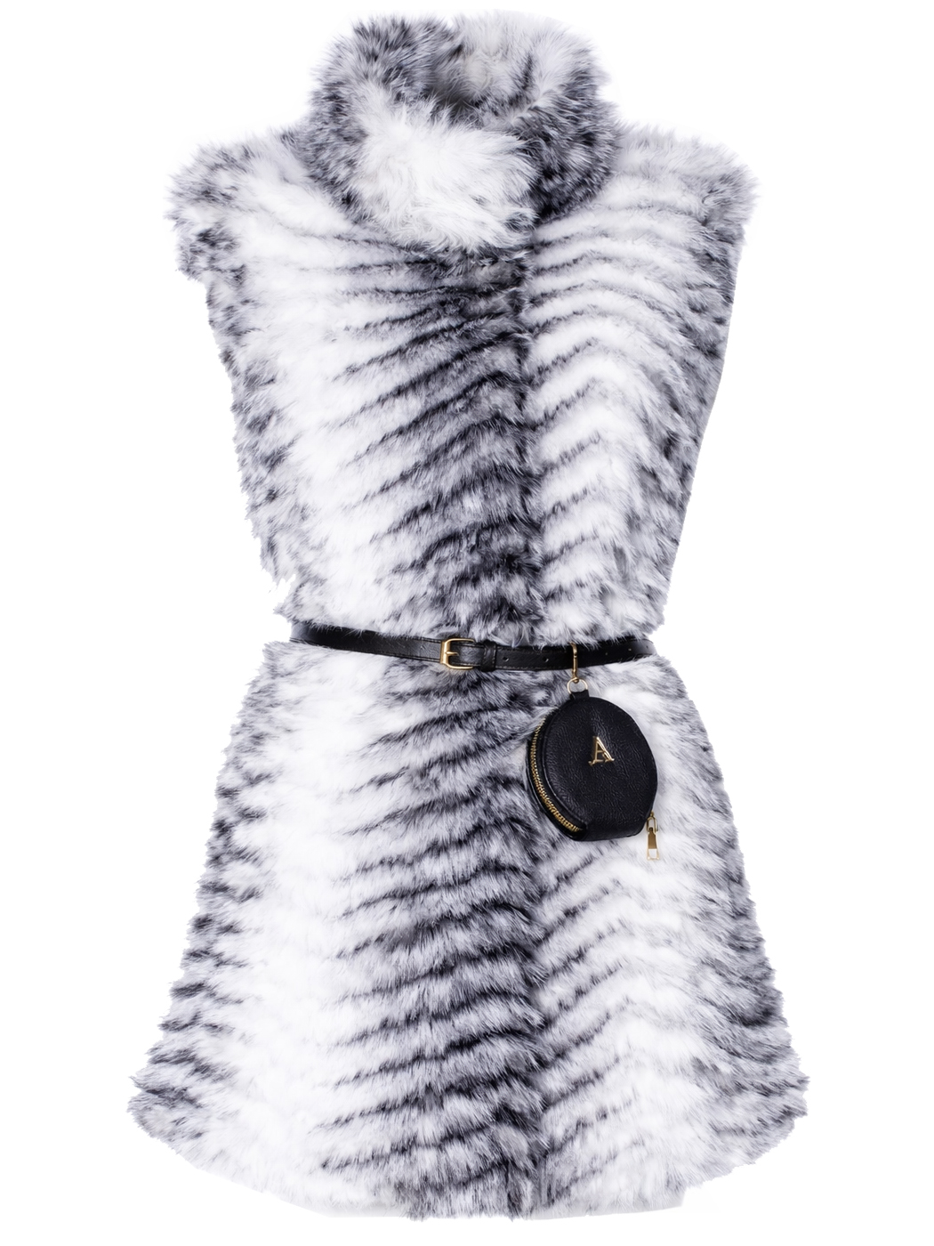 GILET FAUX FUR GEOMETRICAL DESIGN,4TG,100%POLYESTER,MADE IN PRC   